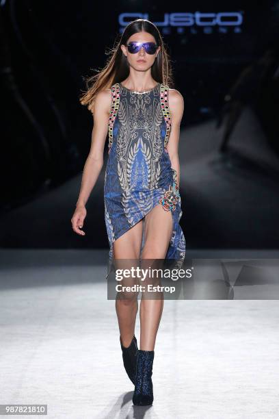 Model walks the runway at the Custo Barcelona show during the Barcelona 080 Fashion Week on June 28, 2018 in Barcelona, Spain.