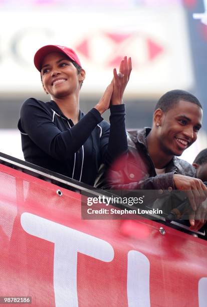 Actress Halle Berry and singer Trey Songz attend the 13th Annual Entertainment Industry Foundation Revlon Run/Walk For Women at Times Square on May...