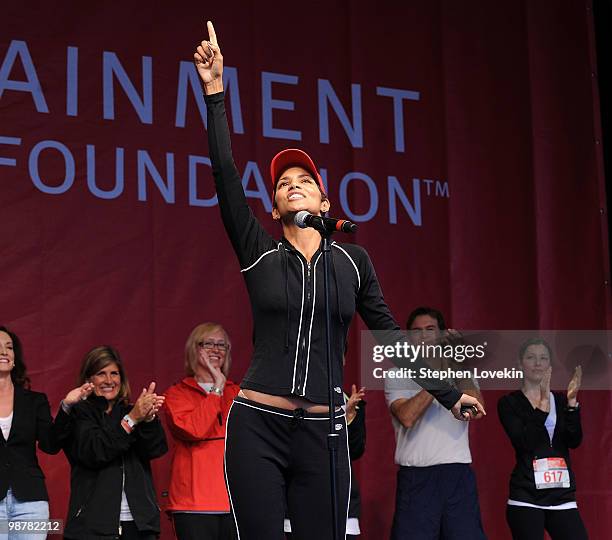 Actress Halle Berry attends the 13th Annual Entertainment Industry Foundation Revlon Run/Walk For Women at Times Square on May 1, 2010 in New York...