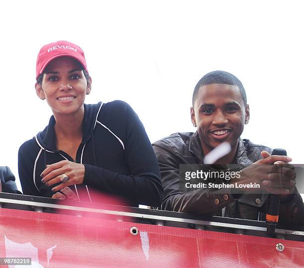 Actress Halle Berry and singer Trey Songz attend the 13th Annual Entertainment Industry Foundation Revlon Run/Walk For Women at Times Square on May...