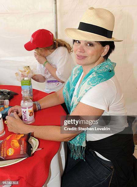 Model/actress Karen Duffy attends the 13th Annual Entertainment Industry Foundation Revlon Run/Walk For Women at Times Square on May 1, 2010 in New...