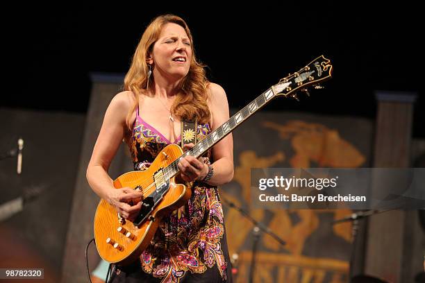 Blues and soul singer and guitarist Susan Tedeschi performs during day 5 of the 41st Annual New Orleans Jazz & Heritage Festival at the Fair Grounds...