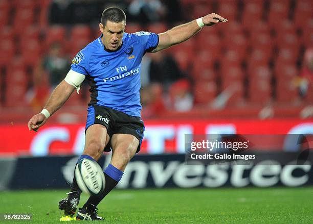 David Hill of the Force converts his own try during the Super 14 Round 12 match between Auto and General Lions and Western Force at Coca-Cola Park on...