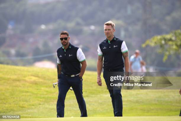 Ronan Keating and Keith Duffy during the 2018 'Celebrity Cup' at Celtic Manor Resort on June 30, 2018 in Newport, Wales.