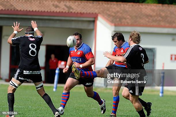 German Bustos kicks the ball during the Campionato Eccellenza Super 10 match between Femi-CZ Rovigo and Rugby Petrarca Padova at Mario Battaglini...