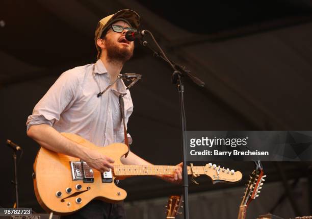Elvis Perkins in Dearland performs during day 5 of the 41st Annual New Orleans Jazz & Heritage Festival at the Fair Grounds Race Course on April 30,...