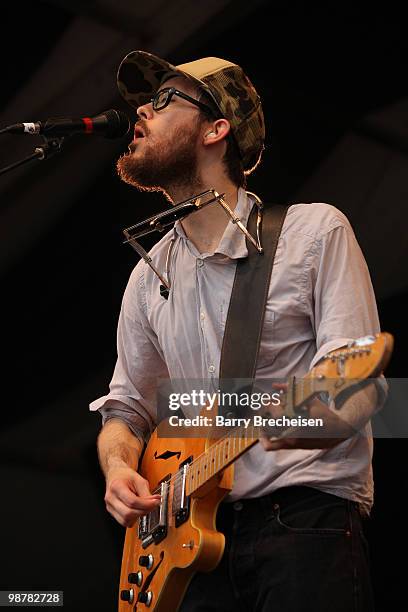 Elvis Perkins in Dearland performs during day 5 of the 41st Annual New Orleans Jazz & Heritage Festival at the Fair Grounds Race Course on April 30,...