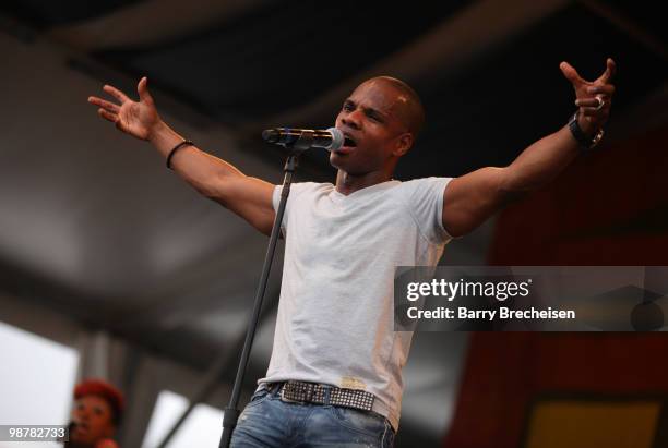 Singer Kirk Franklin performs during day 5 of the 41st Annual New Orleans Jazz & Heritage Festival at the Fair Grounds Race Course on April 30, 2010...