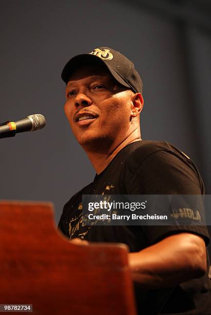 Musician Ivan Neville of the New Orleans Social Club performs during day 5 of the 41st Annual New Orleans Jazz & Heritage Festival at the Fair...