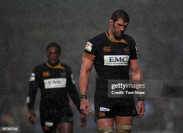 Simon Shaw of Wasps walks off after the match during the Amlin Challenge Cup Semi Final match between London Wasps and Cardiff Blues at Adams Park on...