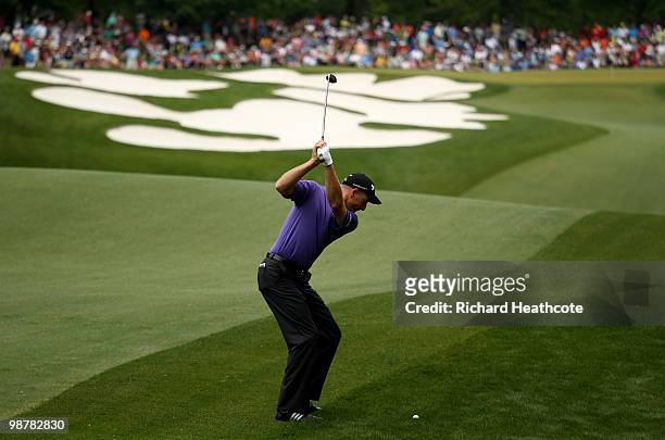Jim Furyk hits his approach to the 5th green during the third round of the Quail Hollow Championship at Quail Hollow Country Club on May 1, 2010 in...