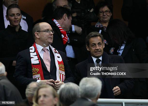 Prince Albert of Monaco , his girlfriend Charlene Wittstock and French President Nicolas Sarkozy attend the French Cup final between Paris Saint...