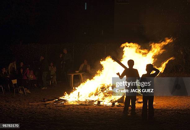 Israeli children gather around a bonefire in the northern city of Netanya on May 1, 2010 during celebrations for Lag Baomer, a Jewish festival which...