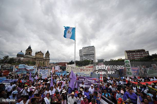 Panoramic view of the concentration of workers on May 1 in Plaza de la Constitucion during a march for the Internacional Labour Day in Guatemala...