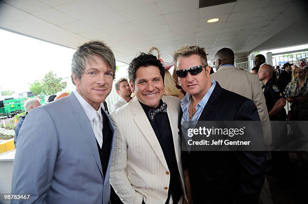 Joe Don Rooney, Jay DeMarcus and Gary LeVox of the country music band Rascal Flatts attend the 136th Kentucky Derby on May 1, 2010 in Louisville,...