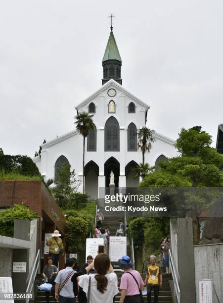Photo taken in Nagasaki, southwestern Japan, on June 29 shows Oura Cathedral, one of the 12 sites linked to the history of Japan's persecuted...