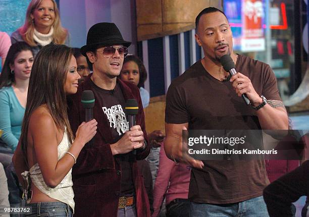 Vanessa Minnillo, Johnny Knoxville and Dwayne "The Rock" Johnson