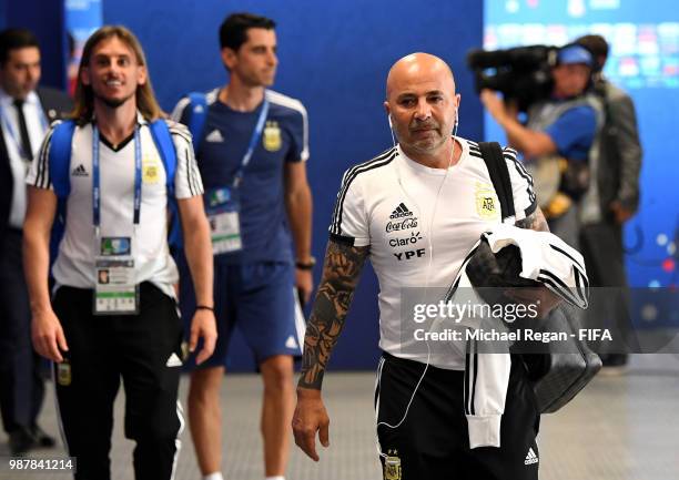 Jorge Sampaoli, Head coach of of Argentina arrives at the stadium prior to the 2018 FIFA World Cup Russia Round of 16 match between France and...