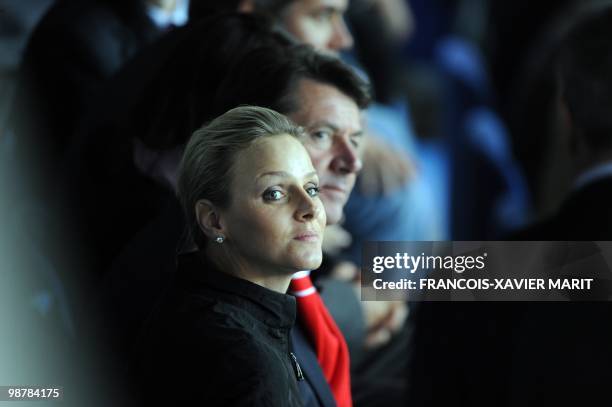 Prince Albert of Monaco's girlfriend Charlene Wittstock attends the French Cup final between Paris Saint Germain and AS Monaco on May 1, 2010 at...