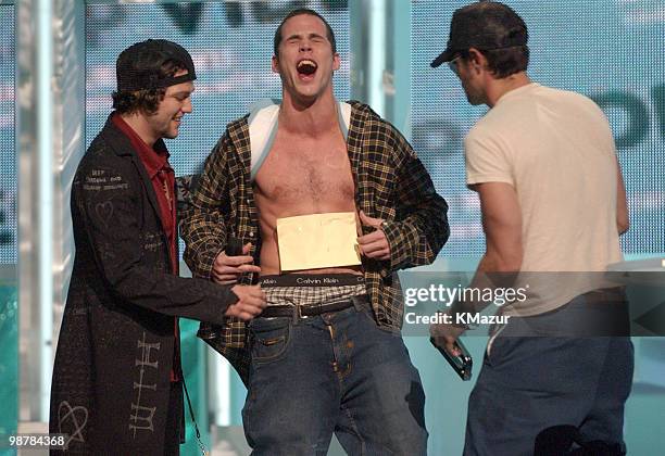 Bam Margera, Steve-O and Johnny Knoxville present the Best Rap Video award at the 2002 MTV Video Music Awards