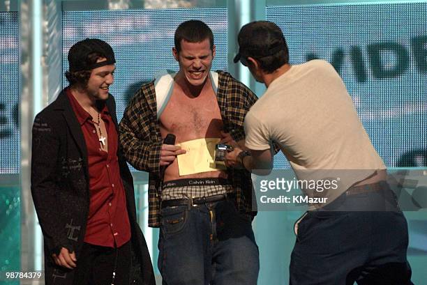 Bam Margera, Steve-O and Johnny Knoxville present the Best Rap Video award at the 2002 MTV Video Music Awards