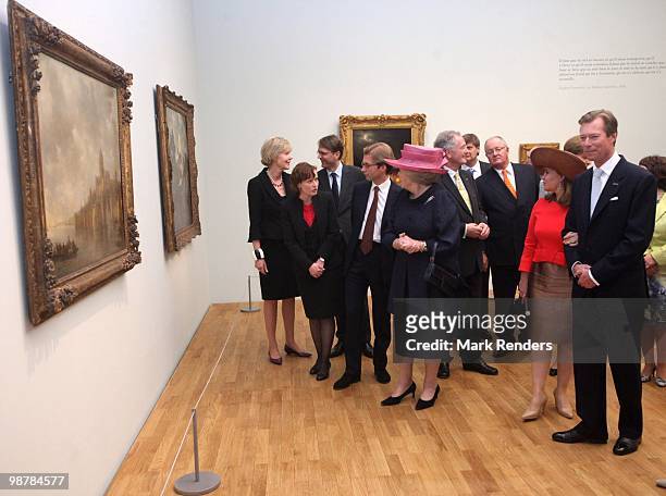 Queen Beatrix of the Netherlands, Grand Duchess Maria Teresa of Luxembourg and Grand Duke Henri of Luxembourg attend the inauguration exhibition 'The...