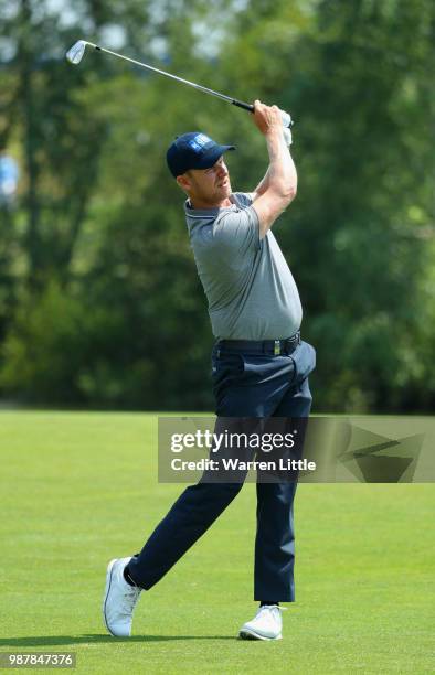 Mikko Ilonen of Finland plays his second shot on the 1st hole during day three of the HNA Open de France at Le Golf National on June 30, 2018 in...