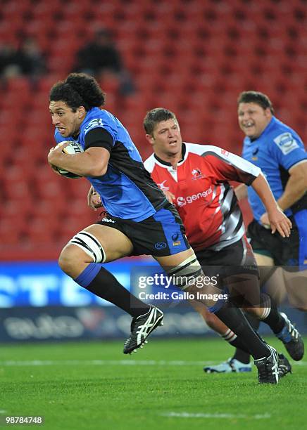 Sam Wykes of the Force goes on the run during the Super 14 Round 12 match between Auto and General Lions and Western Force at Coca-Cola Park on May...