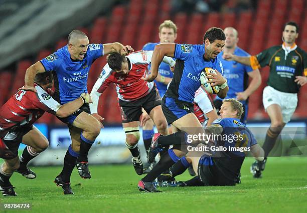 Sam Harris of the Force runs through the gap in play during the Super 14 Round 12 match between Auto and General Lions and Western Force at Coca-Cola...