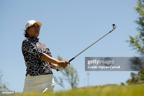 Jee Young Lee of South Korea follows through on a tee shot during the third round of the Tres Marias Championship at the Tres Marias Country Club on...