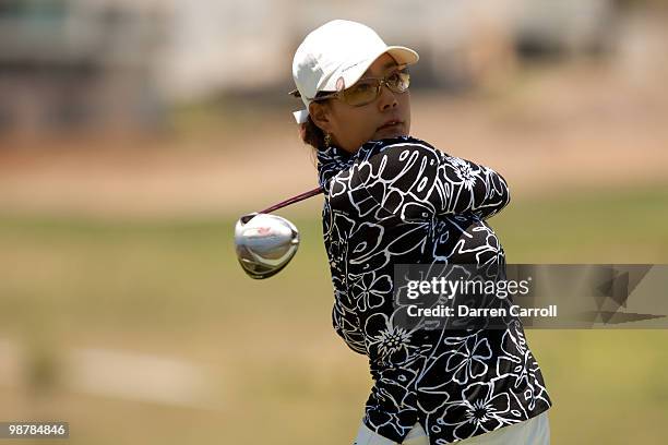 Jee Young Lee of South Korea follows through on a tee shot during the third round of the Tres Marias Championship at the Tres Marias Country Club on...