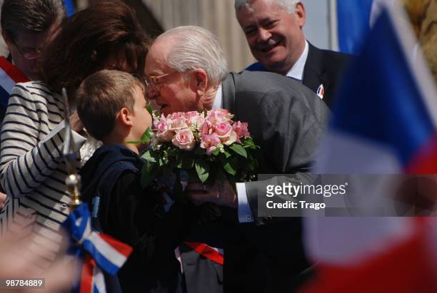 Jean Marie Le Pen hosts the French Far Right Party 'Front National' May Day demonstration in Paris on May 1, 2010 in Paris, France. Marine Le Pen the...