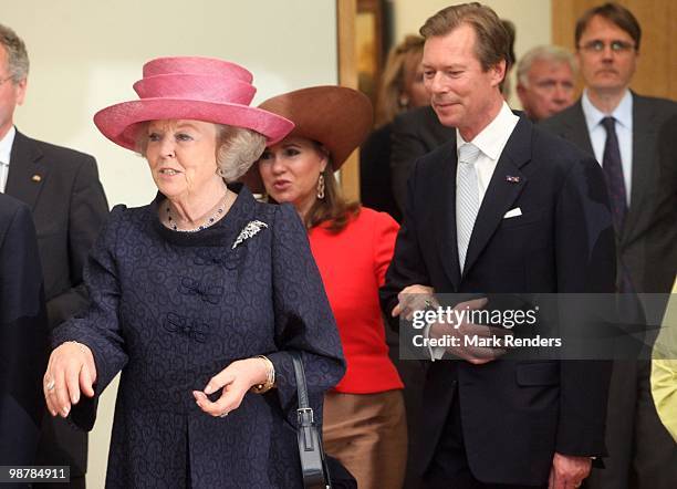 Queen Beatrix of the Netherlands, Grand Duchess Maria Teresa of Luxembourg and Grand Duke Henri of Luxembourg attend the inauguration exhibition 'The...