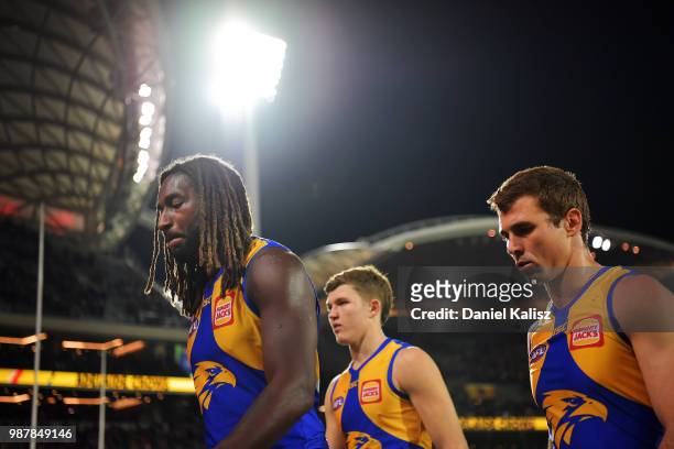 Nic Naitanui of the Eagles walks from the ground after the round 15 AFL match between the Adelaide Crows and the West Coast Eagles at Adelaide Oval...