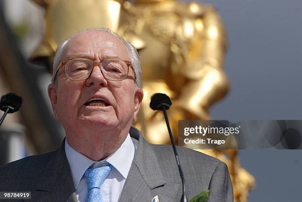 Jean Marie Le Pen hosts the French Far Right Party 'Front National' May Day demonstration in Paris on May 1, 2010 in Paris, France. Marine Le Pen the...