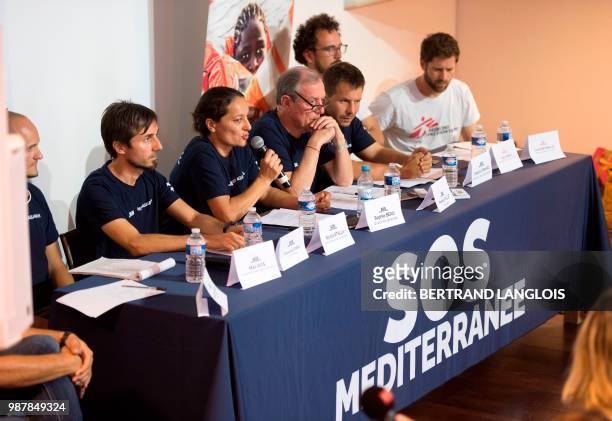 Mediterranee general director Sophie Beau gives a press conference, one day after the arrival of the Aquarius rescue ship, chartered by French NGOs...