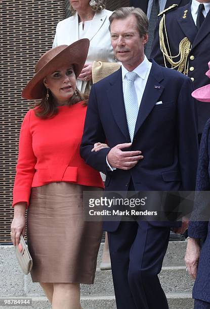 Grand Duchess Maria Teresa of Luxembourg and Grand Duke Henri of Luxembourg leave after attending the inauguration exhibition 'The Golden Age...