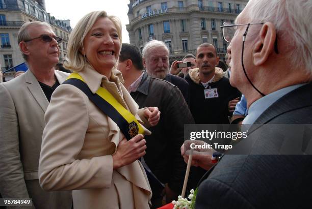 Marine Le Pen attends the French Far Right Party 'Front National' May Day demonstration in Paris on May 1, 2010 in Paris, France. Marine Le Pen the...