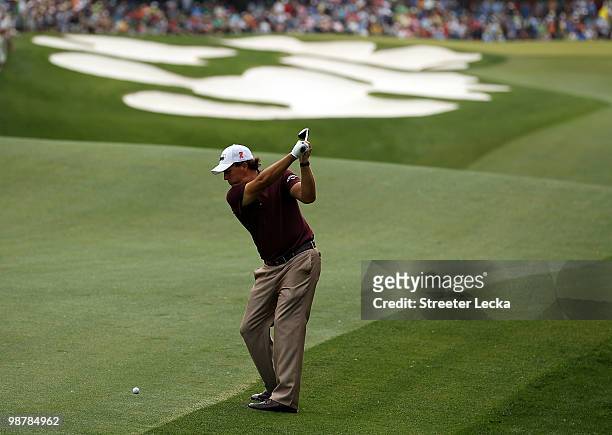 Phil Mickelson hits his shot on the 5th hole during the third round of the Quail Hollow Championship at Quail Hollow Country Club on May 1, 2010 in...