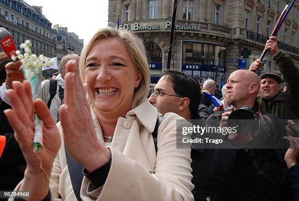 Marine Le Pen attends the French Far Right Party 'Front National' May Day demonstration in Paris on May 1, 2010 in Paris, France. Marine Le Pen the...