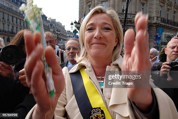 Marine Le Pen attends the French Far Right Party 'Front National' May Day demonstration in Paris on May 1, 2010 in Paris, France. Marine Le Pen the...