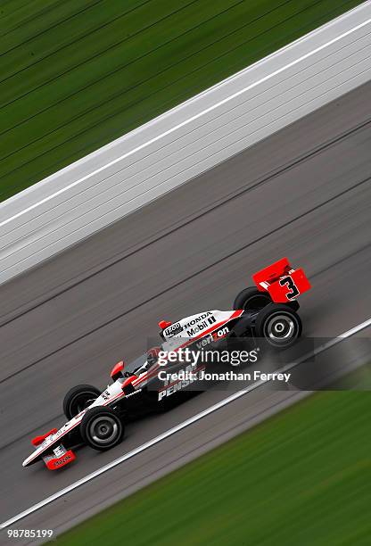 Helio Castroneves of Brazil drives his Team Penske Honda Dallara during the Indy Car Series Road Runner Turbo Indy 300 on May1, 2010 at Kansas...