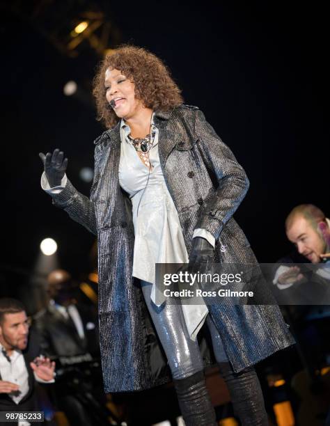 Whitney Houston performs at the Scottish Exhibition And Conference Centre on May 1, 2010 in Glasgow, Scotland.