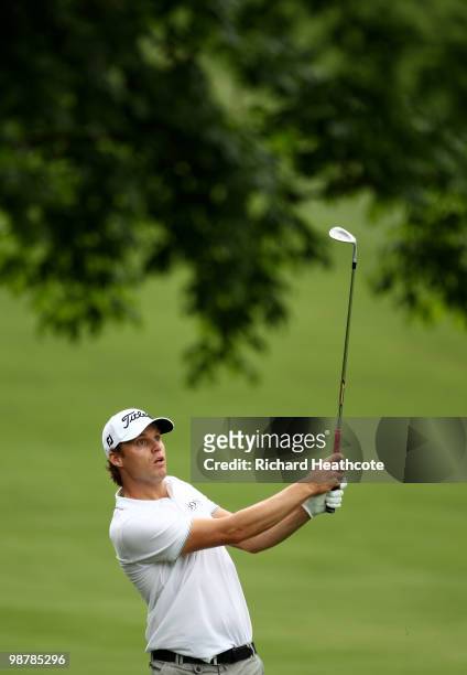 Nick Watney pitches into the 5th green during the third round of the Quail Hollow Championship at Quail Hollow Country Club on May 1, 2010 in...