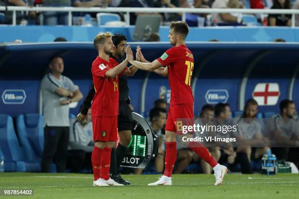 Dries Mertens of Belgium, Adnan Januzaj of Belgium during the 2018 FIFA World Cup Russia group G match between England and Belgium at the Kalingrad...