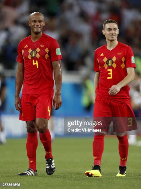 Vincent Kompany of Belgium, Thomas Vermaelen of Belgium during the 2018 FIFA World Cup Russia group G match between England and Belgium at the...