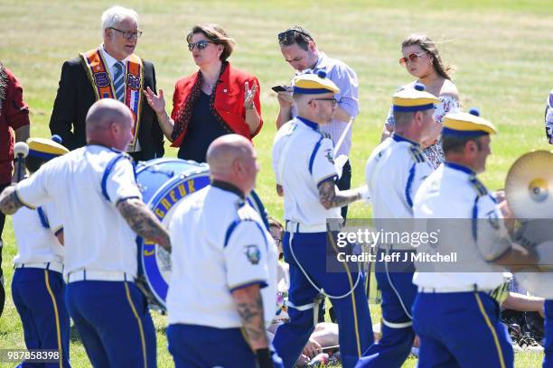 Arlene Foster leader of Northern Ireland's Democratic Unionist Party, attends the County Grand Lodge of East of Scotland district meeting on June 30,...