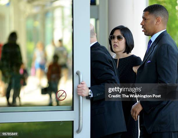 Public Schools chancellor Michelle Rhee and her boyfriend and mayor of Sacremento, Kevin Johnson, arrive at the memorial service for slain D.C....