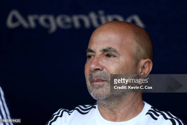 Jorge Sampaoli, Head coach of of Argentina looks on ahead of the 2018 FIFA World Cup Russia Round of 16 match between France and Argentina at Kazan...
