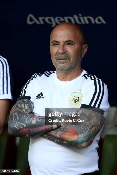 Jorge Sampaoli, Head coach of of Argentina looks on ahead of the 2018 FIFA World Cup Russia Round of 16 match between France and Argentina at Kazan...